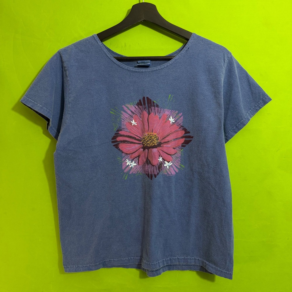 Crazy Shirts Hawaii Blueberry Dyed Blue Floral Graphic T-Shirt Womens Small
